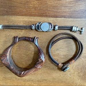 Leather Silver & Wooden Bracelets